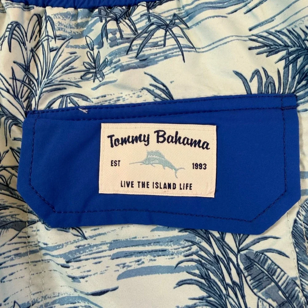 Tommy Bahama Tropical Lined Swim Shorts Men's Size XXL Blue White‎ Swim Trunks